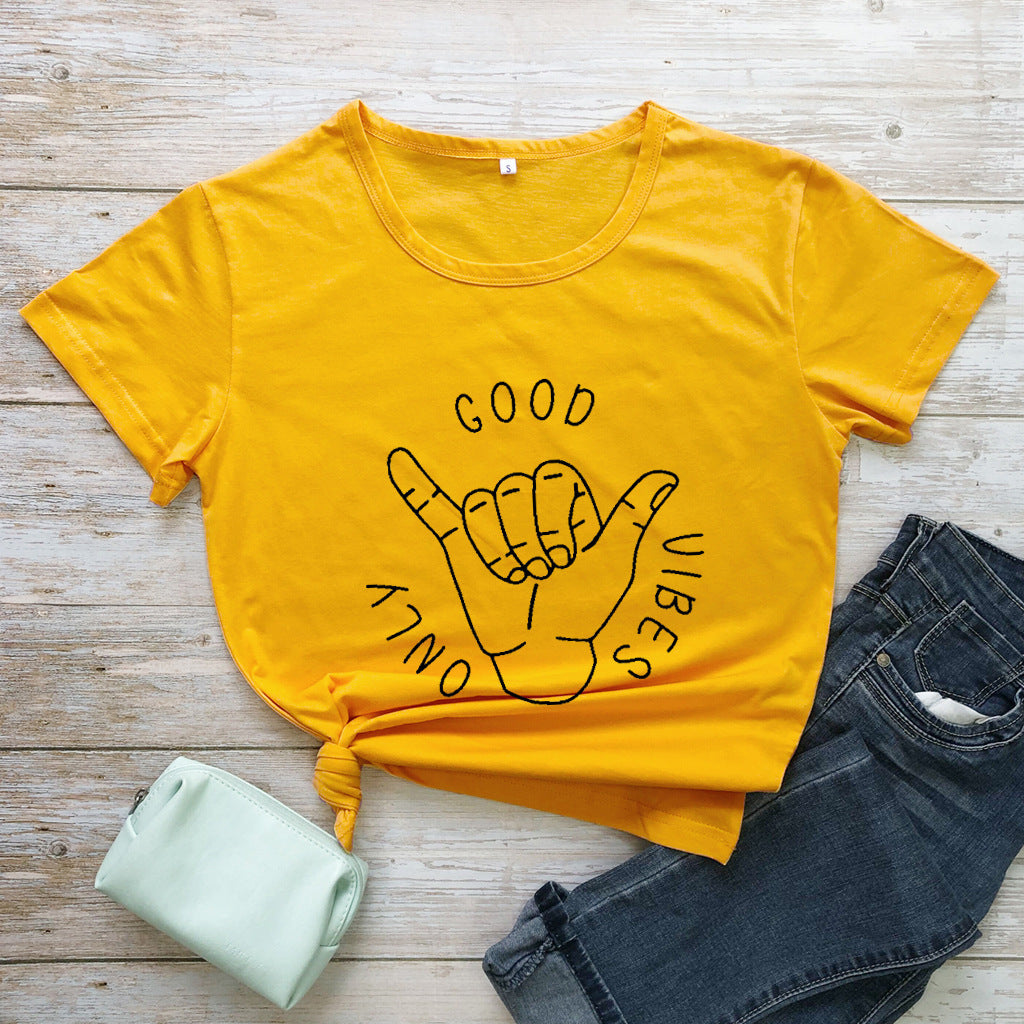 Good Vibes Only Short Sleeve European And American Alphabet Street Casual T Sleeve