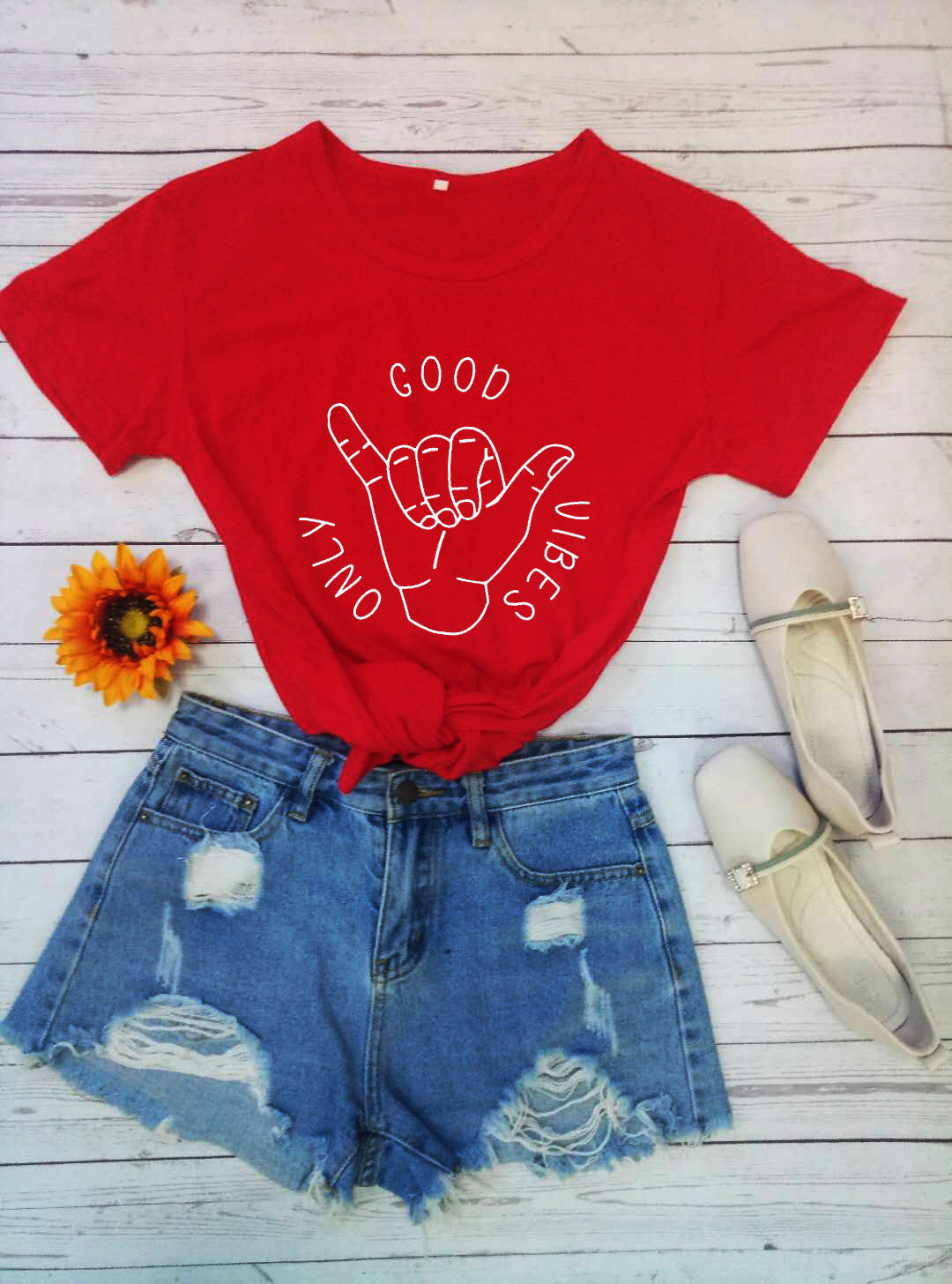 Good Vibes Only Short Sleeve European And American Alphabet Street Casual T Sleeve