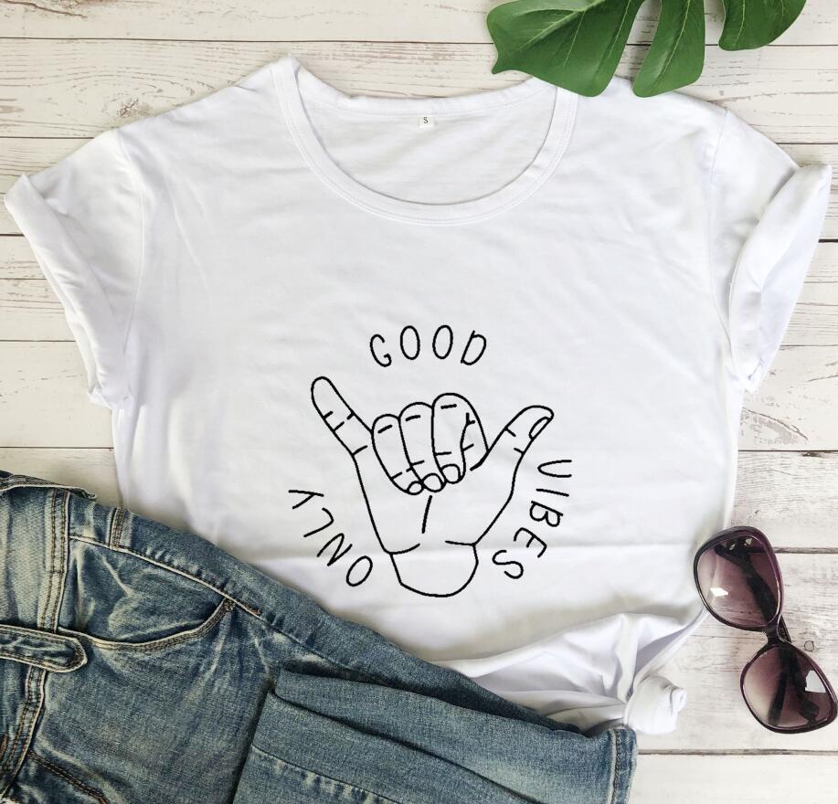 Good Vibes Only Short Sleeve European And American Alphabet Street Casual T Sleeve