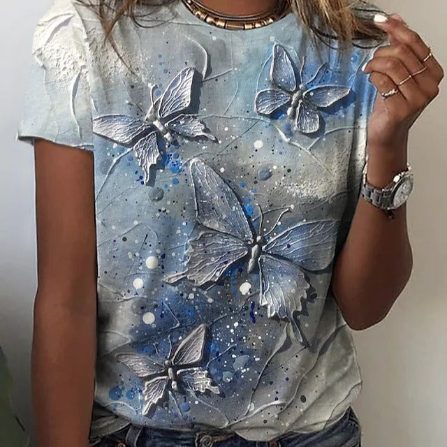 Women's Butterfly Casual Weekend Round Neck Butterfly 3D Printed Short Sleeve