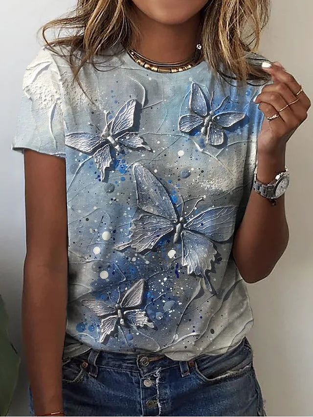 Women's Butterfly Casual Weekend Round Neck Butterfly 3D Printed Short Sleeve