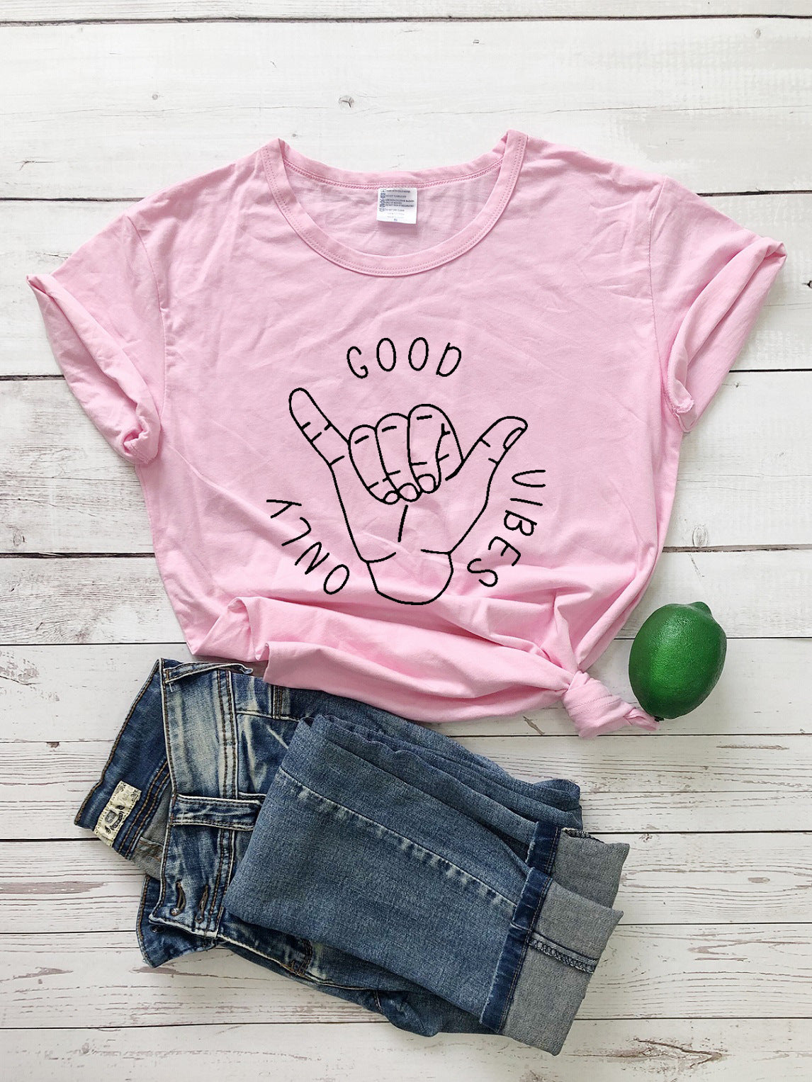 Good Vibes Only Short Sleeve European And American Alphabet Street Casual T Sleeve