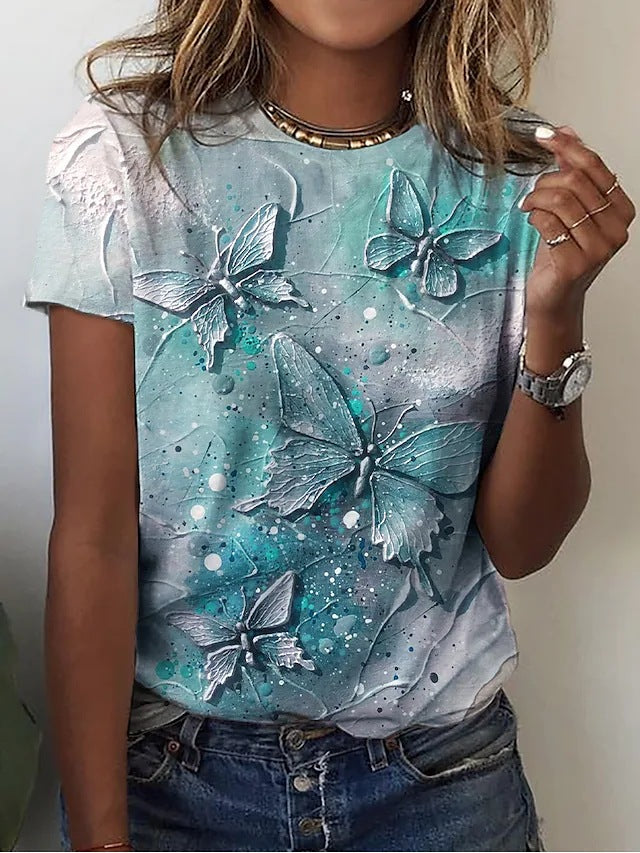 Women's Butterfly Casual Weekend Round Neck Butterfly 3D Printed Short Sleeve